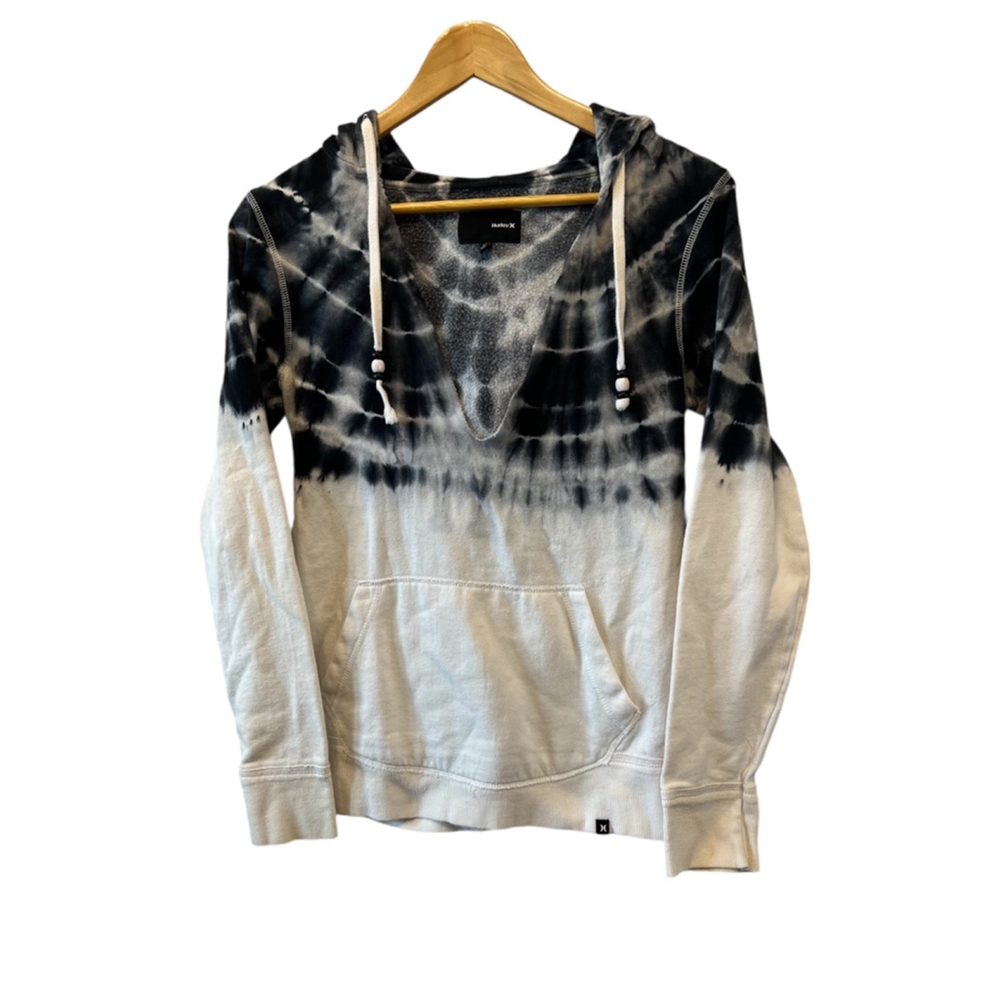 HURLEY White Tie Dye V Neck Pullover Hooded Sweatshirt Hoodie S